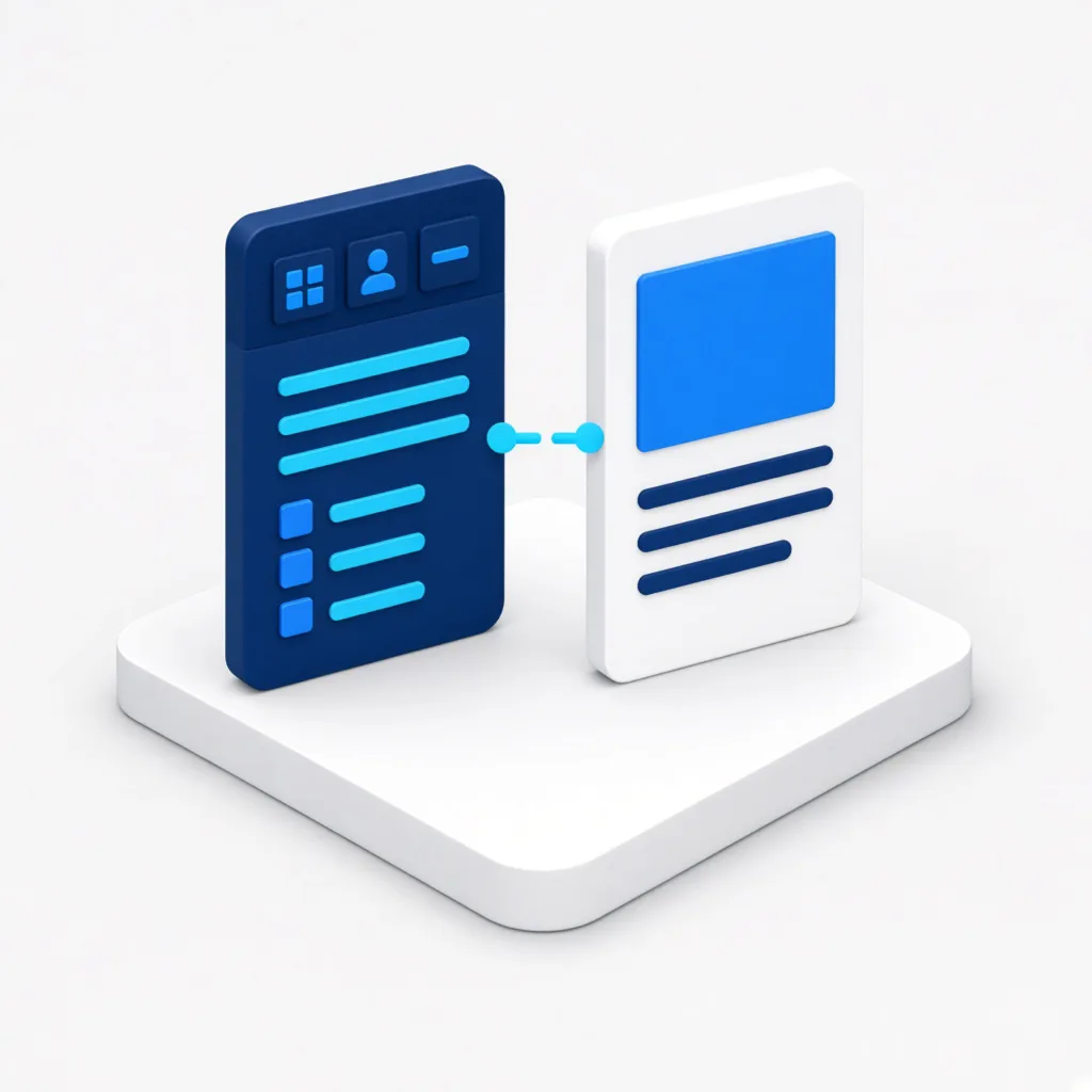 Interface d'administration et zone d'édition de contenu séparées en deux documents distincts
