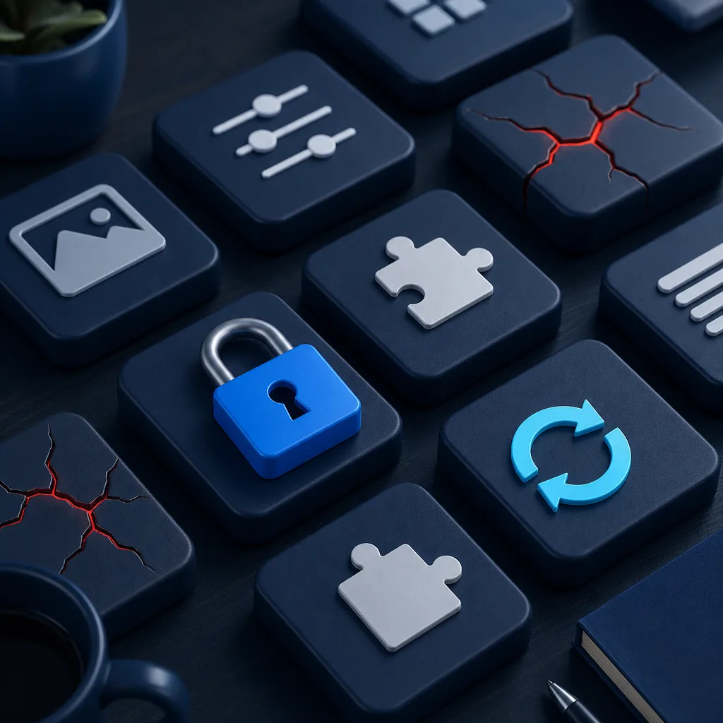 Modules WordPress, cadenas et flèches de mise à jour